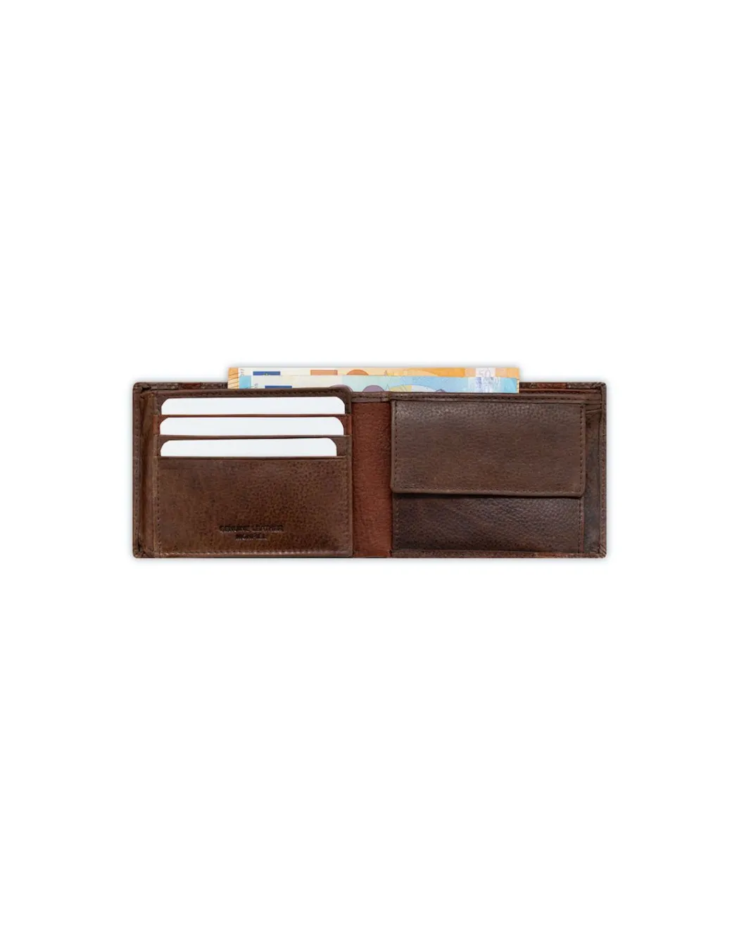 Men'S Leather Wallets^MONPIEL American Billfold With Rubber Coin Purse Brown