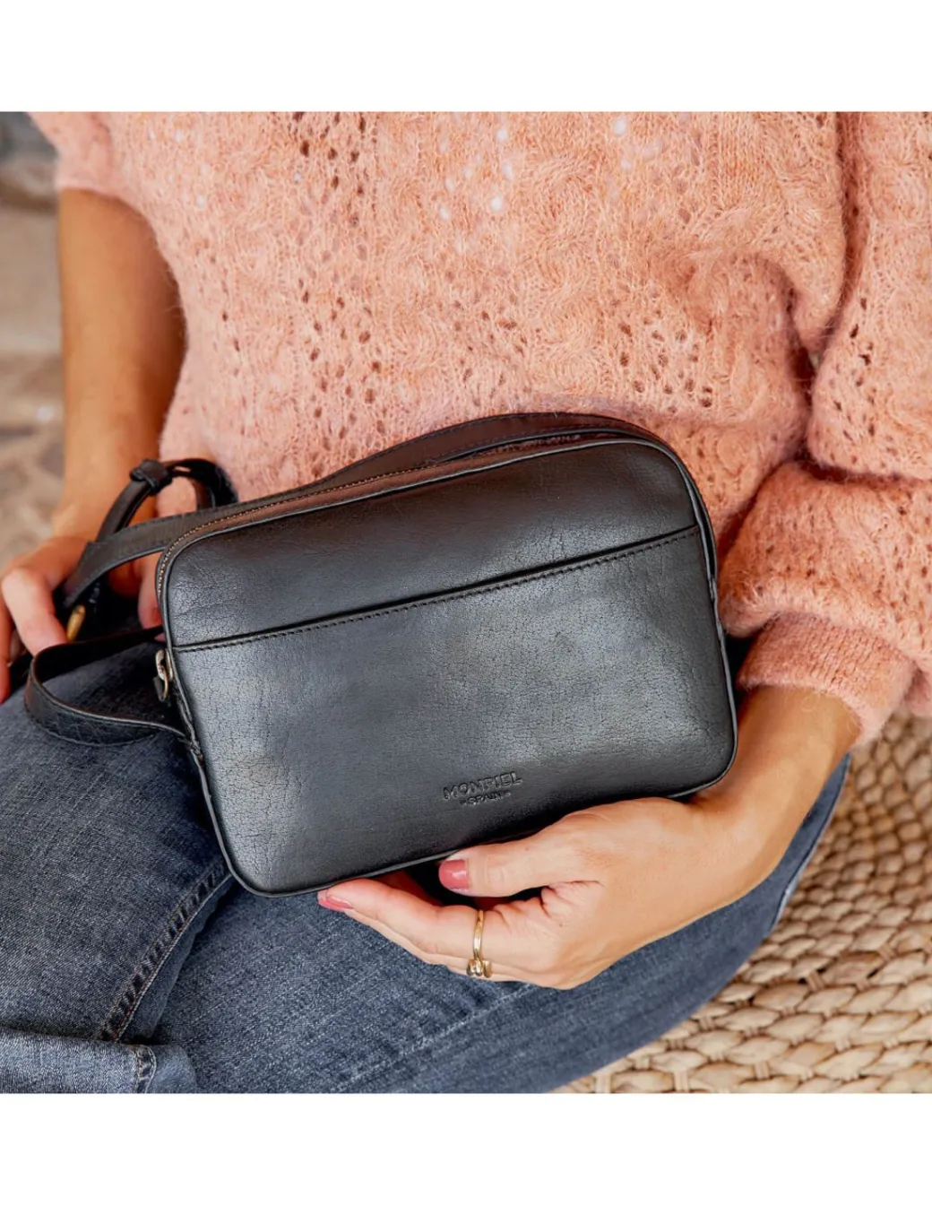 Women'S Leather Bag^MONPIEL Basic Shoulder Bag Black