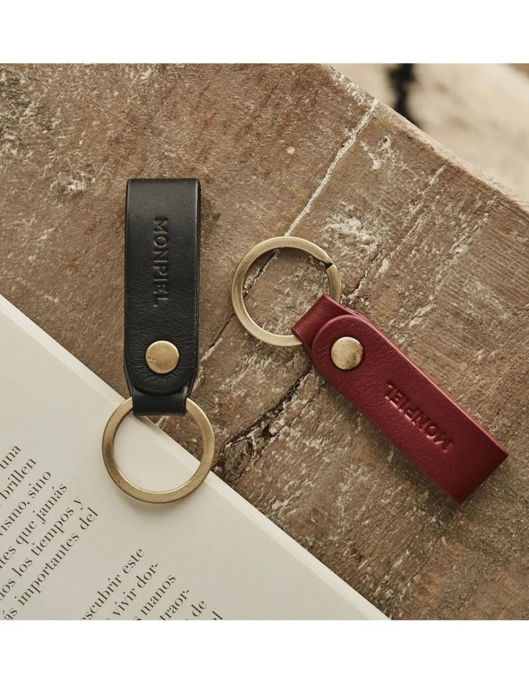 Men'S Leather Keyrings^MONPIEL Bicolor Pocket Keychain Burgundy