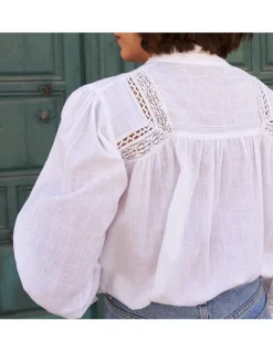 Shirts And Blouses^MONPIEL Blouse With Long Lace Sleeve Claudia White