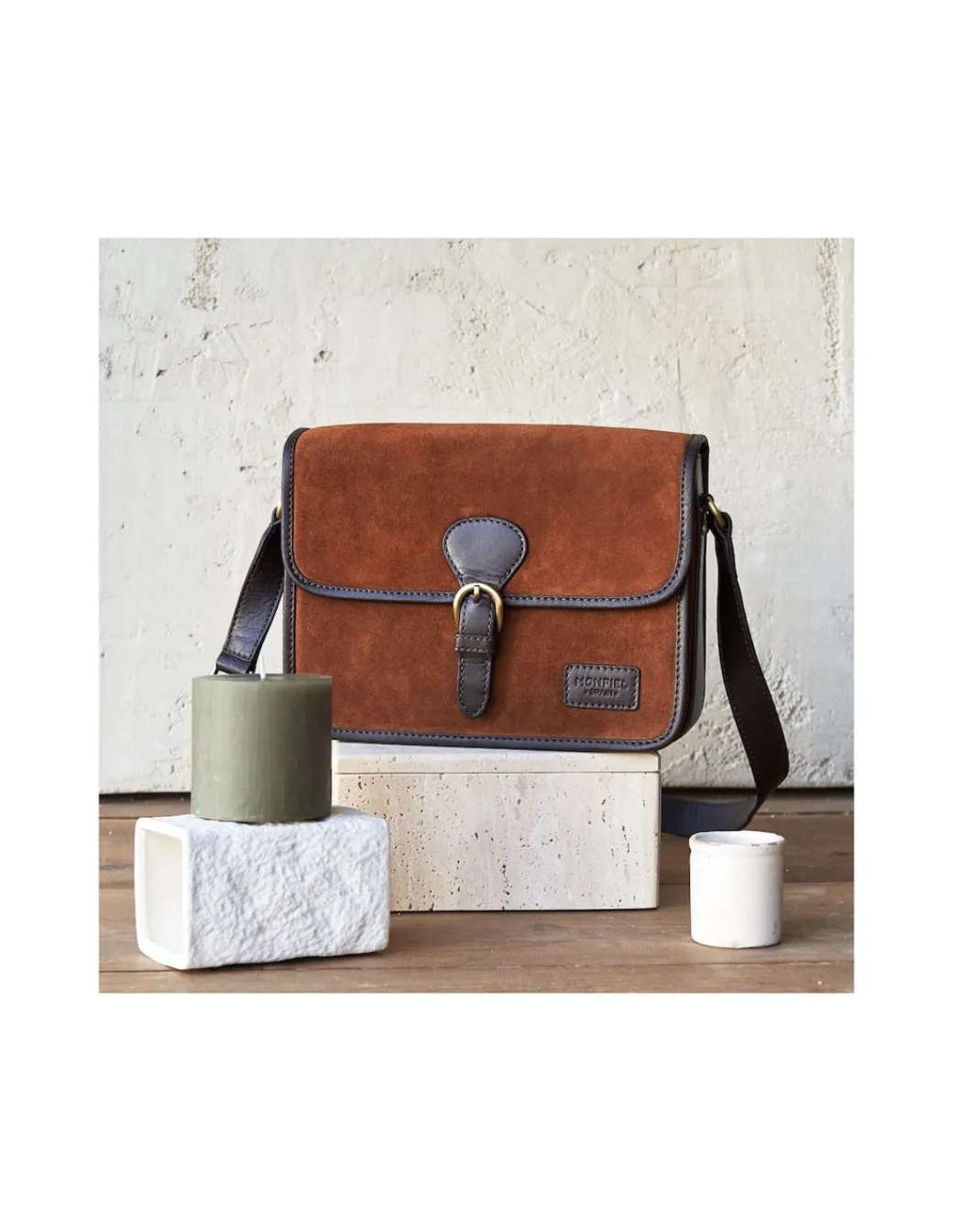 Women'S Leather Bag^MONPIEL Buckle Satchel Bag Tan Suede