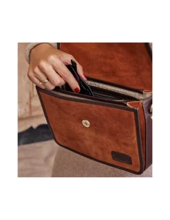 Women'S Leather Bag^MONPIEL Buckle Satchel Bag Tan Suede