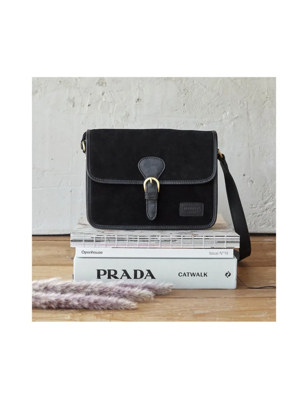 Women'S Leather Bag^MONPIEL Buckle Satchel Bag Black Suede