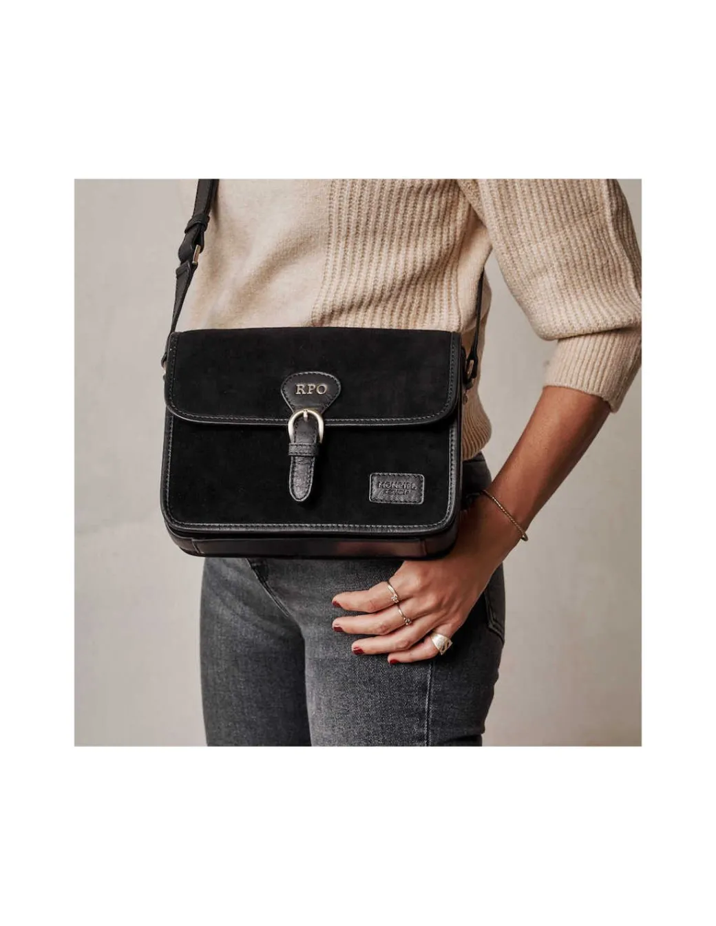 Women'S Leather Bag^MONPIEL Buckle Satchel Bag Black Suede