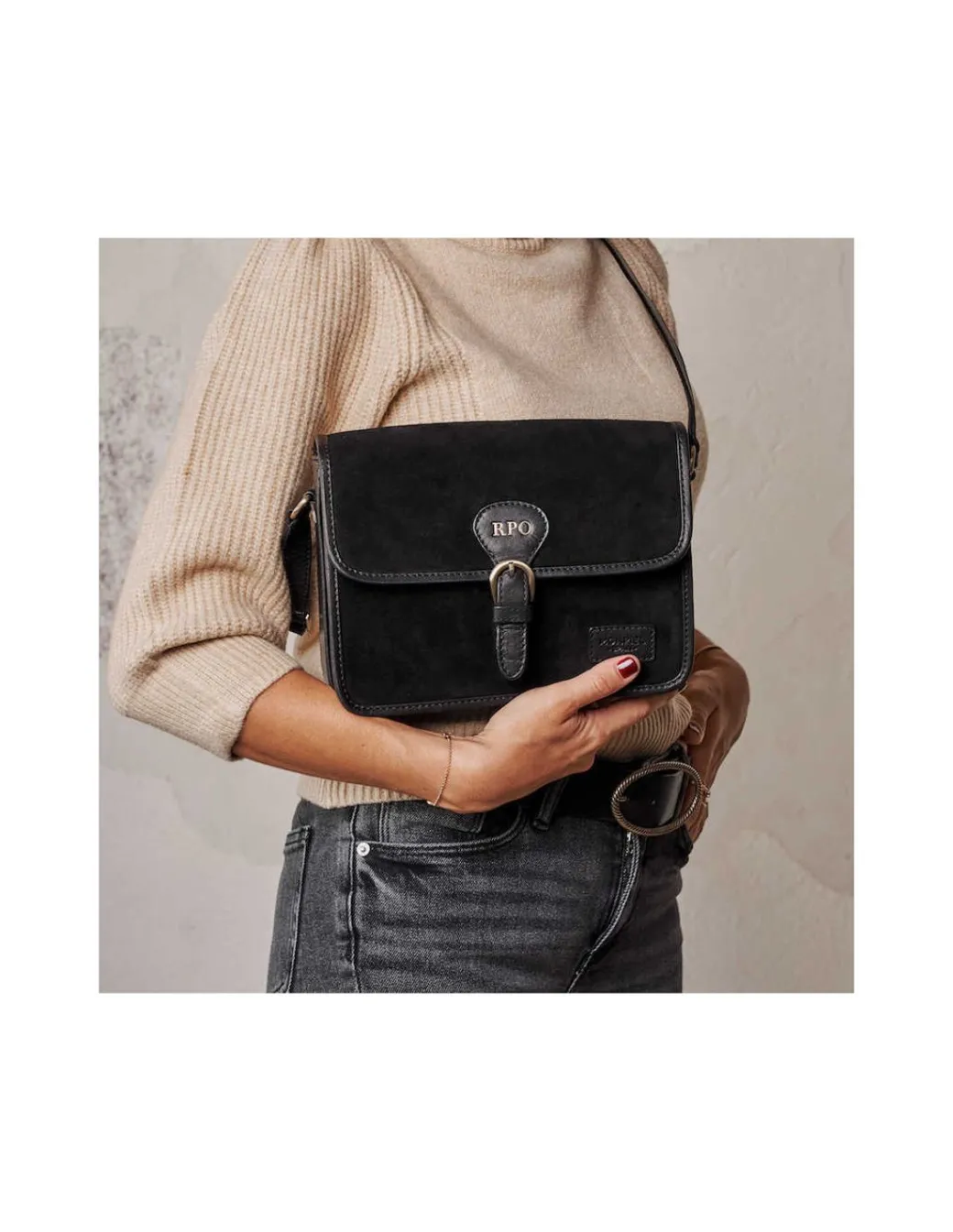 Women'S Leather Bag^MONPIEL Buckle Satchel Bag Black Suede