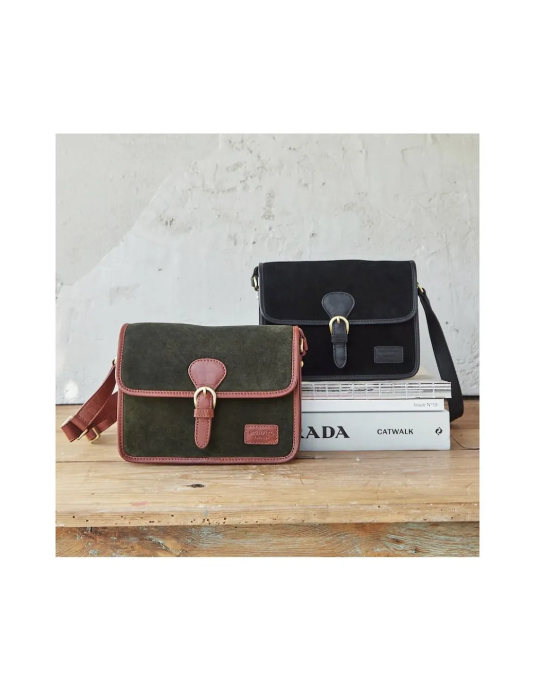 Women'S Leather Bag^MONPIEL Buckle Satchel Bag Black Suede