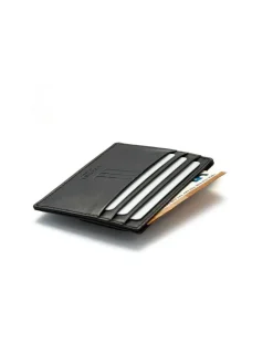 Leather Card Holders^MONPIEL Card Holder With Back Coin Pocket Mountain Black