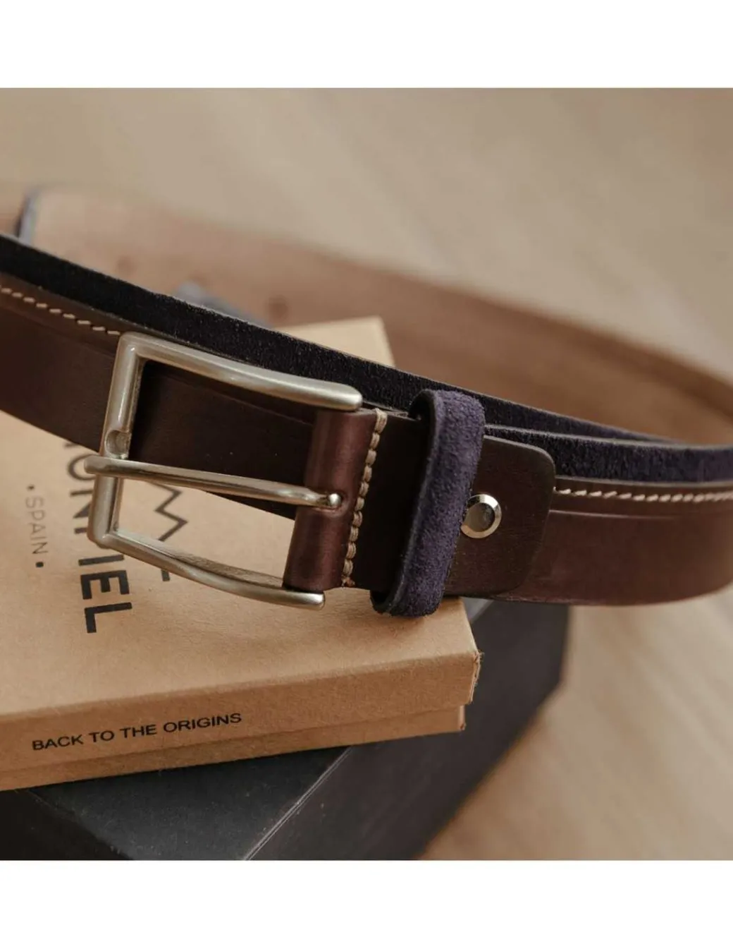 Men'S Leather Belts^MONPIEL Cowhide And Suede Leather Belt Navy