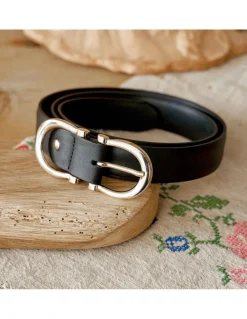 Women'S Leather Belts^MONPIEL Double Leather Belt Buckle Woman Black