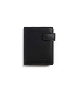 Men'S Leather Wallets^MONPIEL Double Stitching Wallet With Clasp And Back Coin Pocket Sky Black