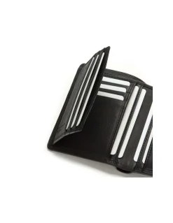Men'S Leather Wallets^MONPIEL Double Stitching Wallet With Clasp And Back Coin Pocket Sky Black