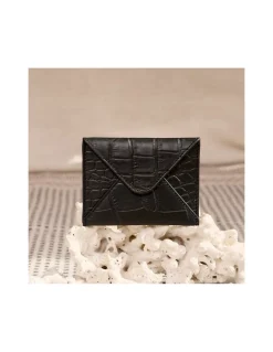 Leather Women Purses^MONPIEL Envelop Leather Card Holder Black