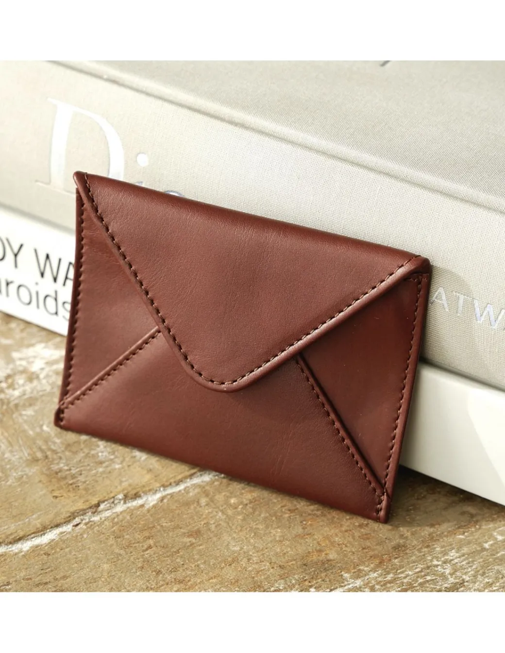 Leather Women Purses^MONPIEL Envelop Leather Card Holder Brown