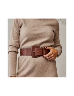 Women'S Leather Belts^MONPIEL Extra Wide Belt With Covered Buckle Brown