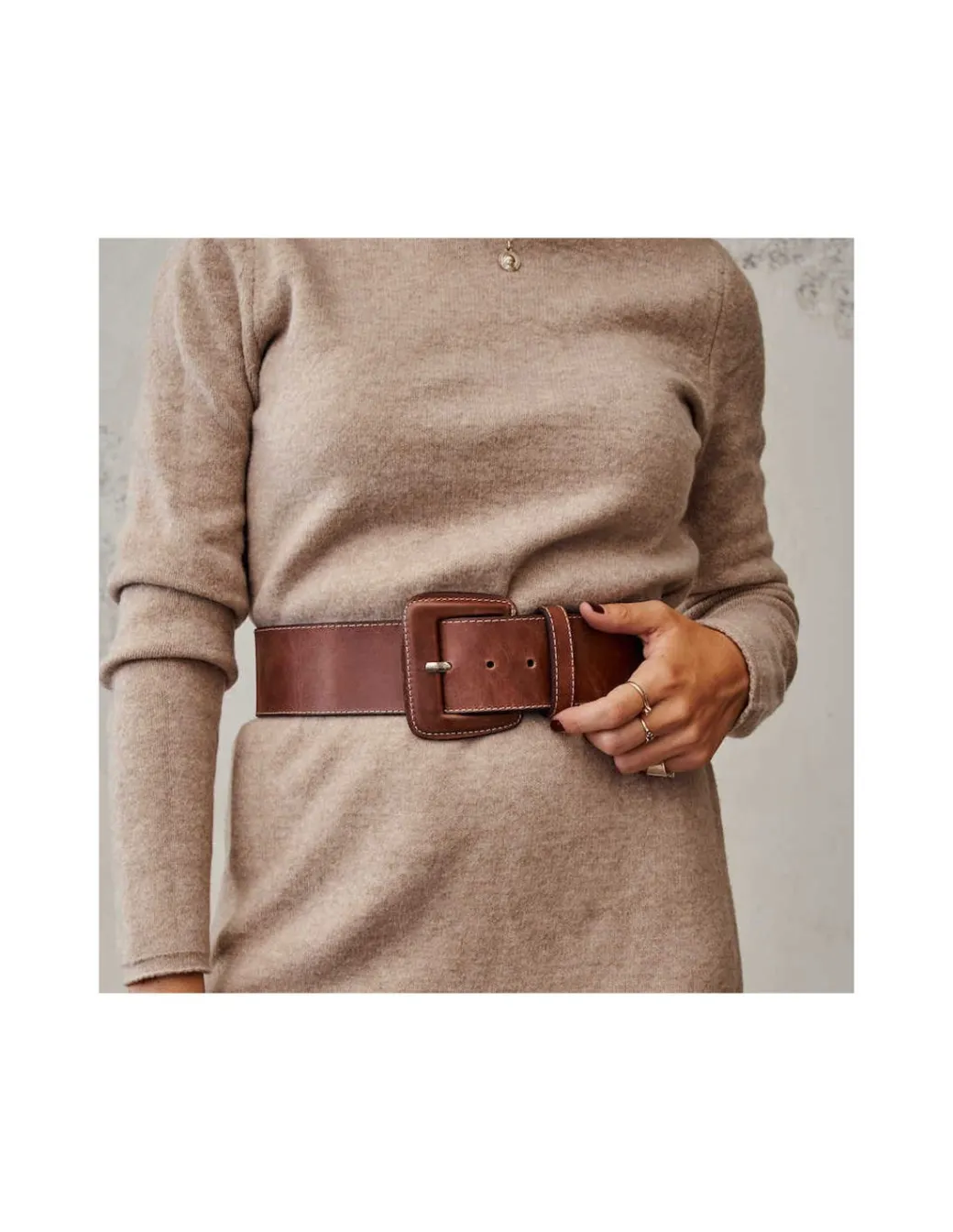 Women'S Leather Belts^MONPIEL Extra Wide Belt With Covered Buckle Brown