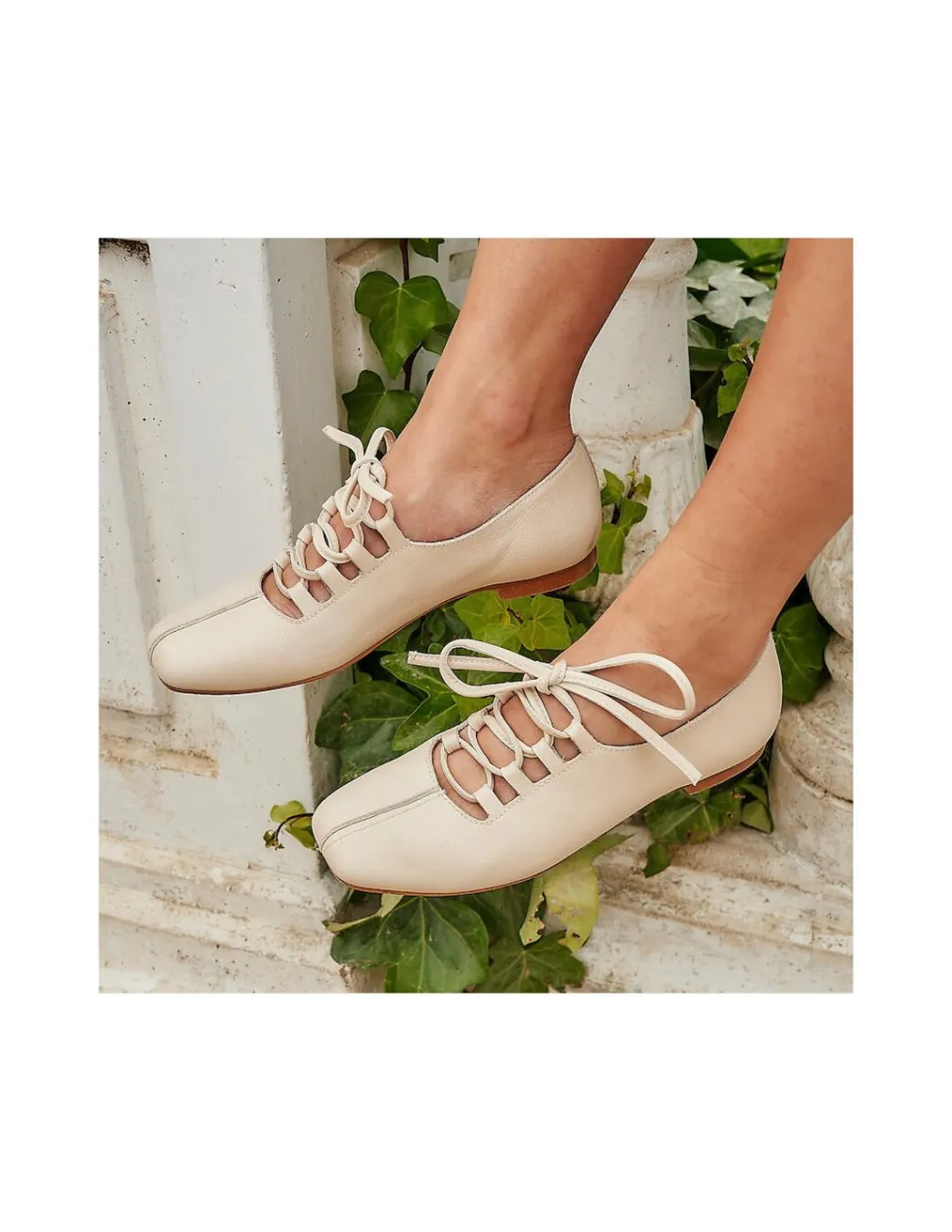 Ballet Flats Woman^MONPIEL Lace-Up Ballerina Camille Beige