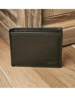 Men'S Leather Wallets^MONPIEL Large American Double Stitched Wallet With Coin Pocket Sky Black
