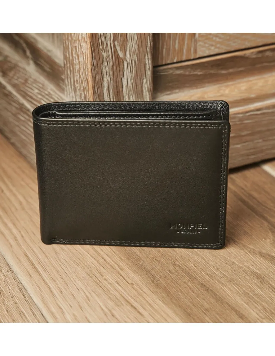 Men'S Leather Wallets^MONPIEL Large American Double Stitched Wallet With Coin Pocket Sky Black