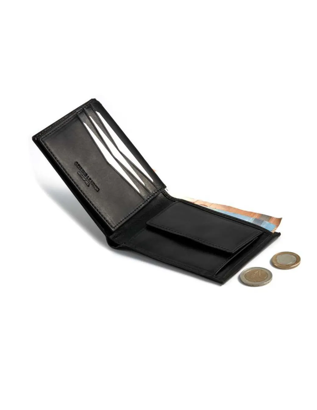 Men'S Leather Wallets^MONPIEL Large American With Central Logo And Purse Inside Black