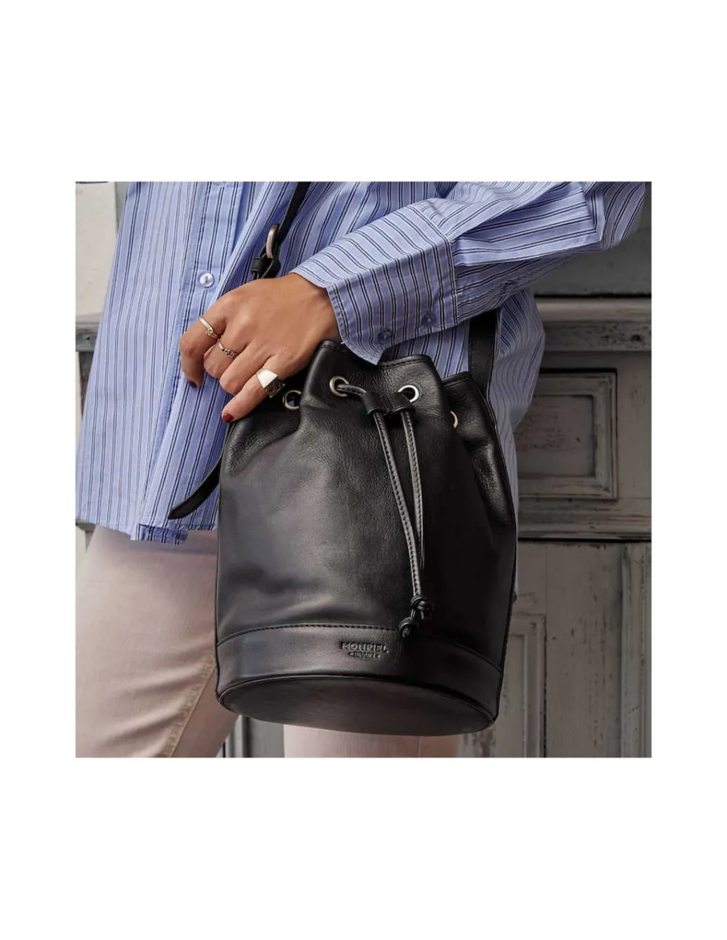 Women'S Leather Bag^MONPIEL Large Bucket Bag Black