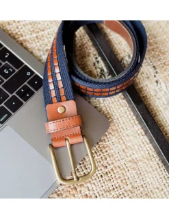 Men'S Leather Belts^MONPIEL Leather & Canvas Belt Navy