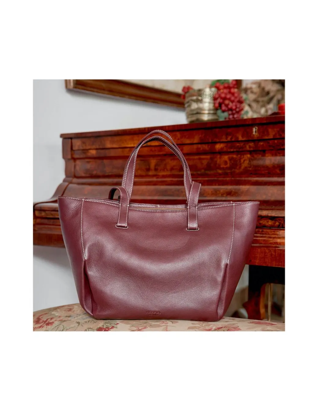 Women'S Leather Bag^MONPIEL Leather Basket Bag Maroon