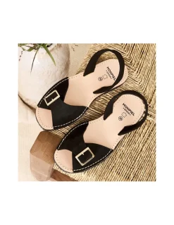 Women Leather Sandals^MONPIEL Menorcan Sandal With Buckle Black