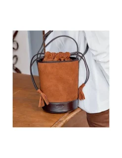 Women'S Leather Bag^MONPIEL Mini Bucket Round Bag Tan Suede