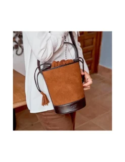 Women'S Leather Bag^MONPIEL Mini Bucket Round Bag Tan Suede