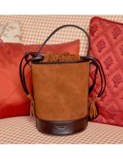 Women'S Leather Bag^MONPIEL Mini Bucket Round Bag Tan Suede