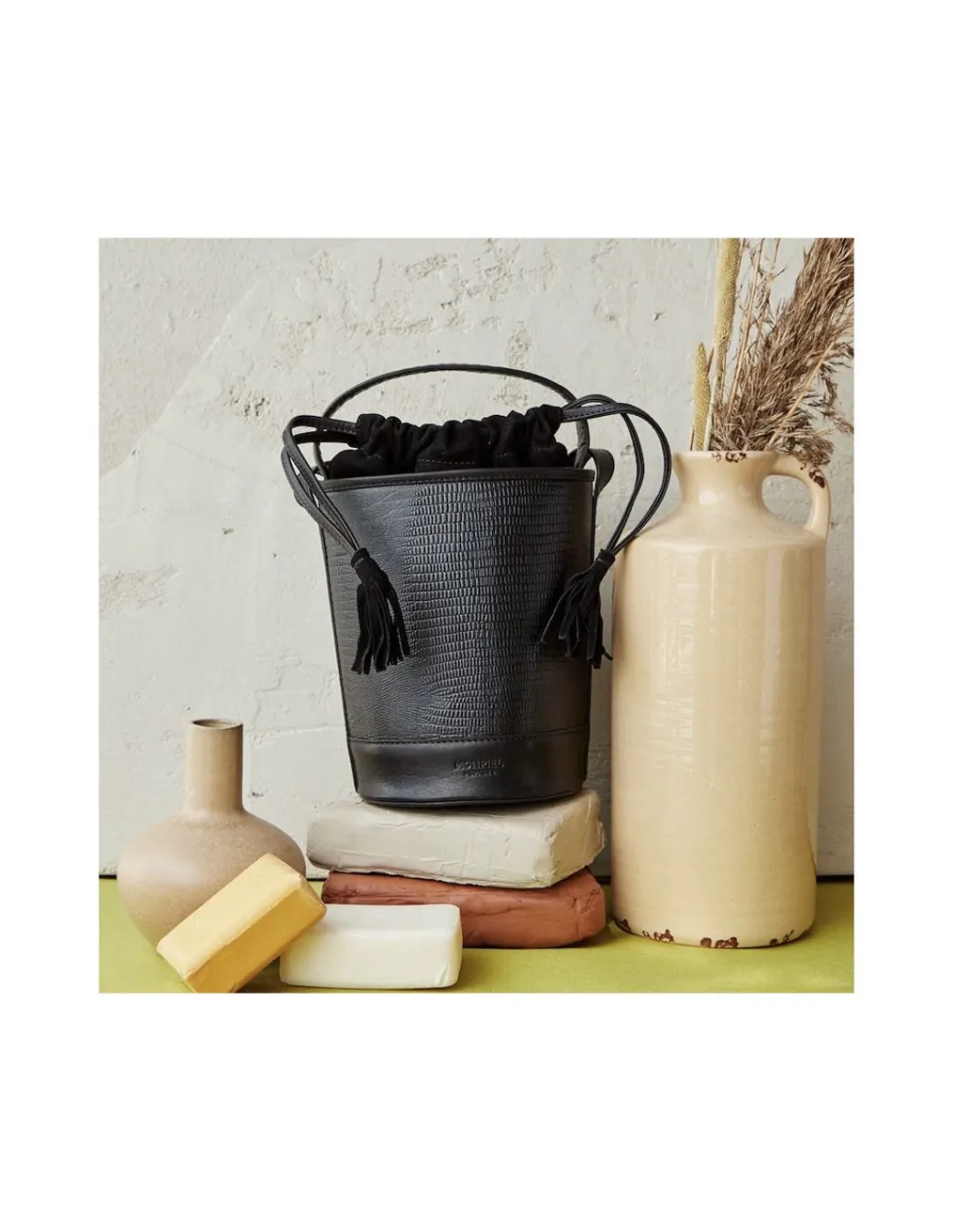 Women'S Leather Bag^MONPIEL Mini Bucket Round Bag Black Snake