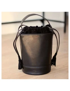 Women'S Leather Bag^MONPIEL Mini Bucket Round Bag Black
