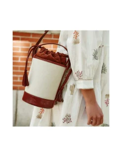 Women'S Leather Bag^MONPIEL Mini Canvas Round Bucket Bag Leather