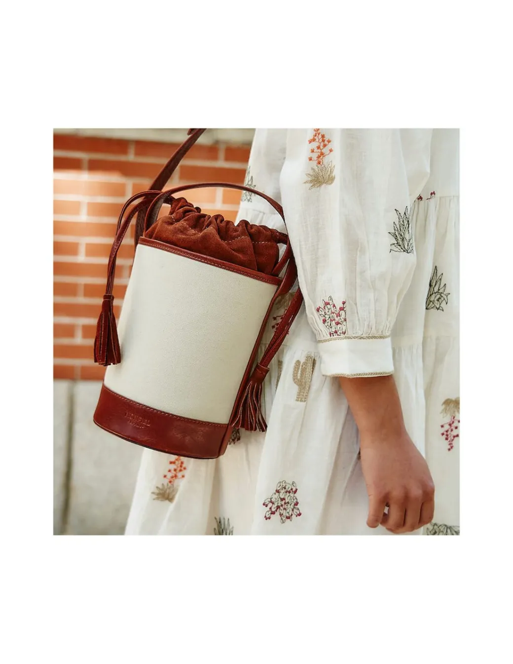 Women'S Leather Bag^MONPIEL Mini Canvas Round Bucket Bag Leather