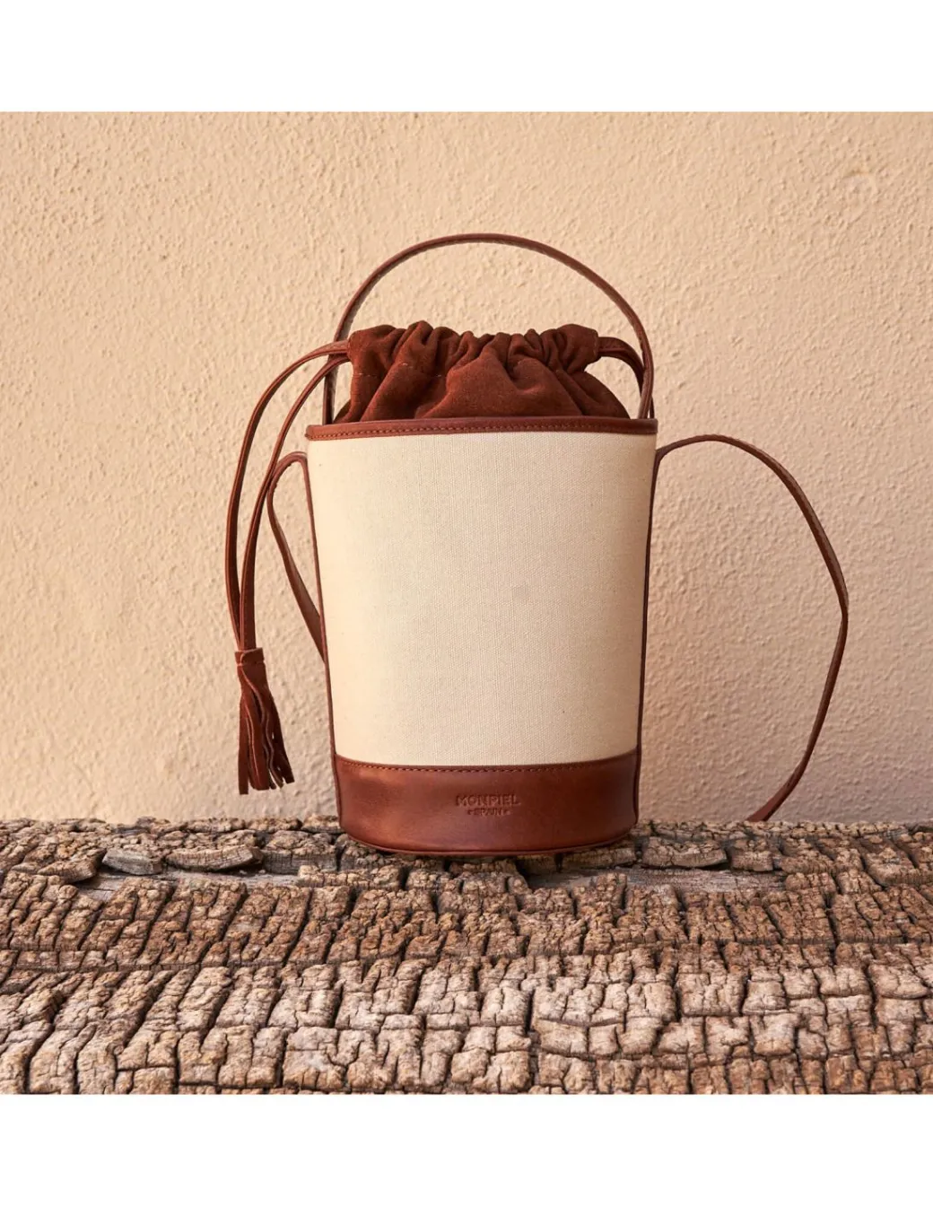 Women'S Leather Bag^MONPIEL Mini Canvas Round Bucket Bag Leather