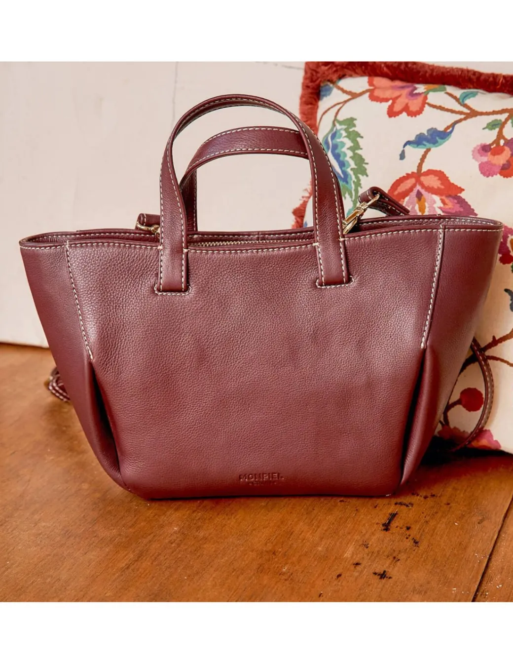Women'S Leather Bag^MONPIEL Mini Leather Basket Bag Maroon