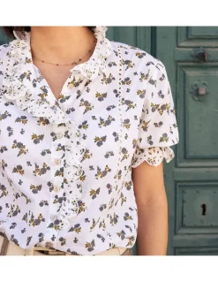 Shirts And Blouses^MONPIEL Nadia Short-Sleeve Ruffled Shirt Blue Flowers