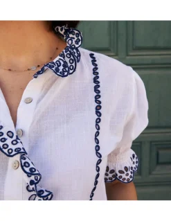 Shirts And Blouses^MONPIEL Nadia Short-Sleeve Ruffled Shirt White