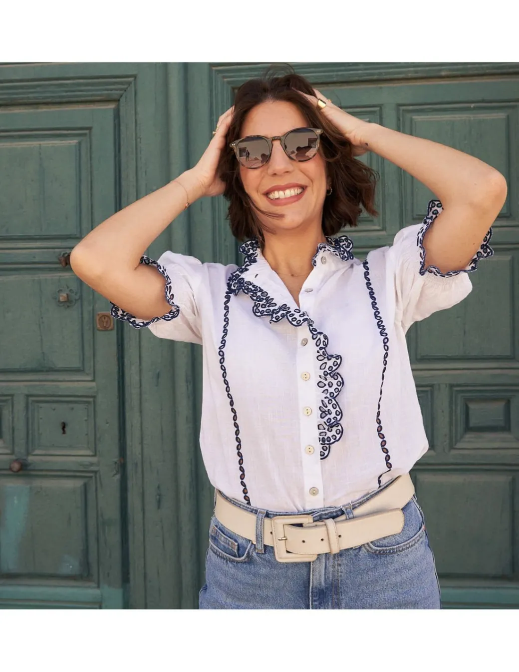 Shirts And Blouses^MONPIEL Nadia Short-Sleeve Ruffled Shirt White