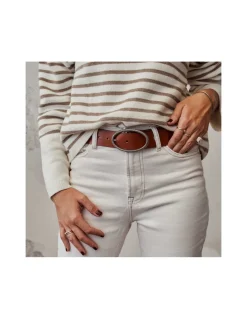 Women'S Leather Belts^MONPIEL Oval Buckle Belt Leather