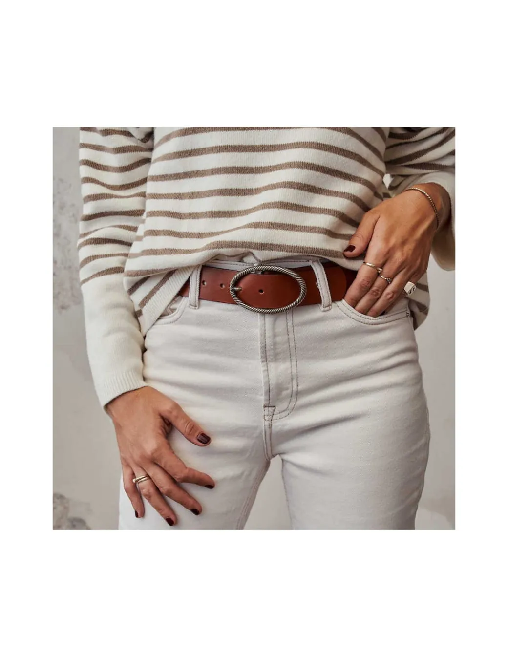 Women'S Leather Belts^MONPIEL Oval Buckle Belt Leather