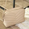 Women'S Leather Bag^MONPIEL Quilted Leather Bag With Gold Chain Beige