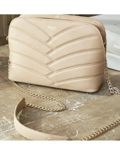 Women'S Leather Bag^MONPIEL Quilted Leather Bag With Gold Chain Beige