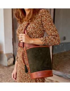 Women'S Leather Bag^MONPIEL Round Bucket Bag Green Suede
