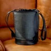 Women'S Leather Bag^MONPIEL Round Bucket Bag Black Snake