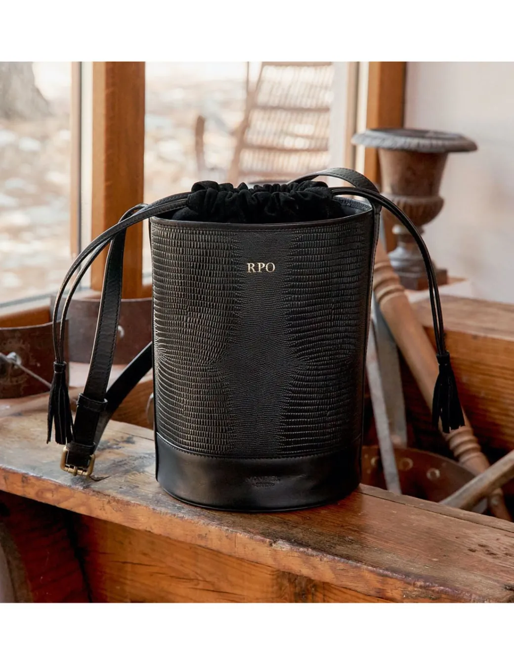 Women'S Leather Bag^MONPIEL Round Bucket Bag Black Snake