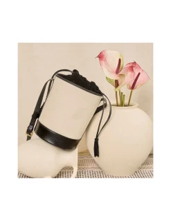 Women'S Leather Bag^MONPIEL Round Canvas Bucket Bag Black
