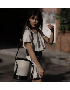 Women'S Leather Bag^MONPIEL Round Canvas Bucket Bag Black