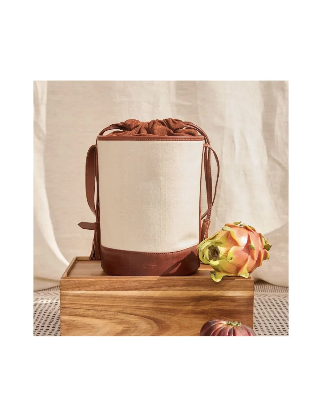 Women'S Leather Bag^MONPIEL Round Canvas Bucket Bag Leather