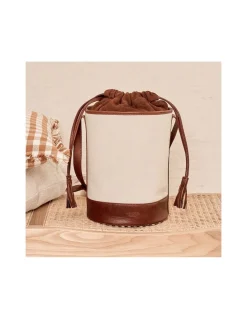 Women'S Leather Bag^MONPIEL Round Canvas Bucket Bag Leather
